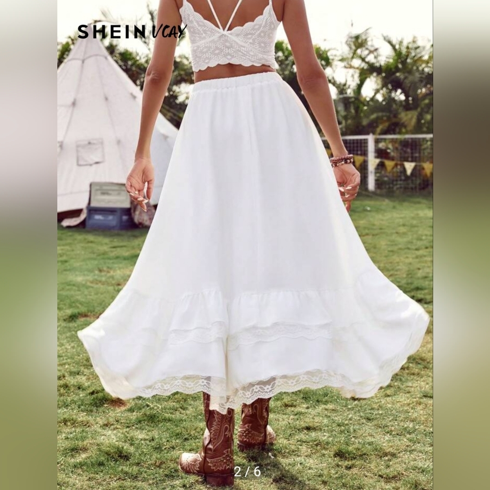 Shein White Lace High-Low Ruffle Skirt - Picture 3 of 3